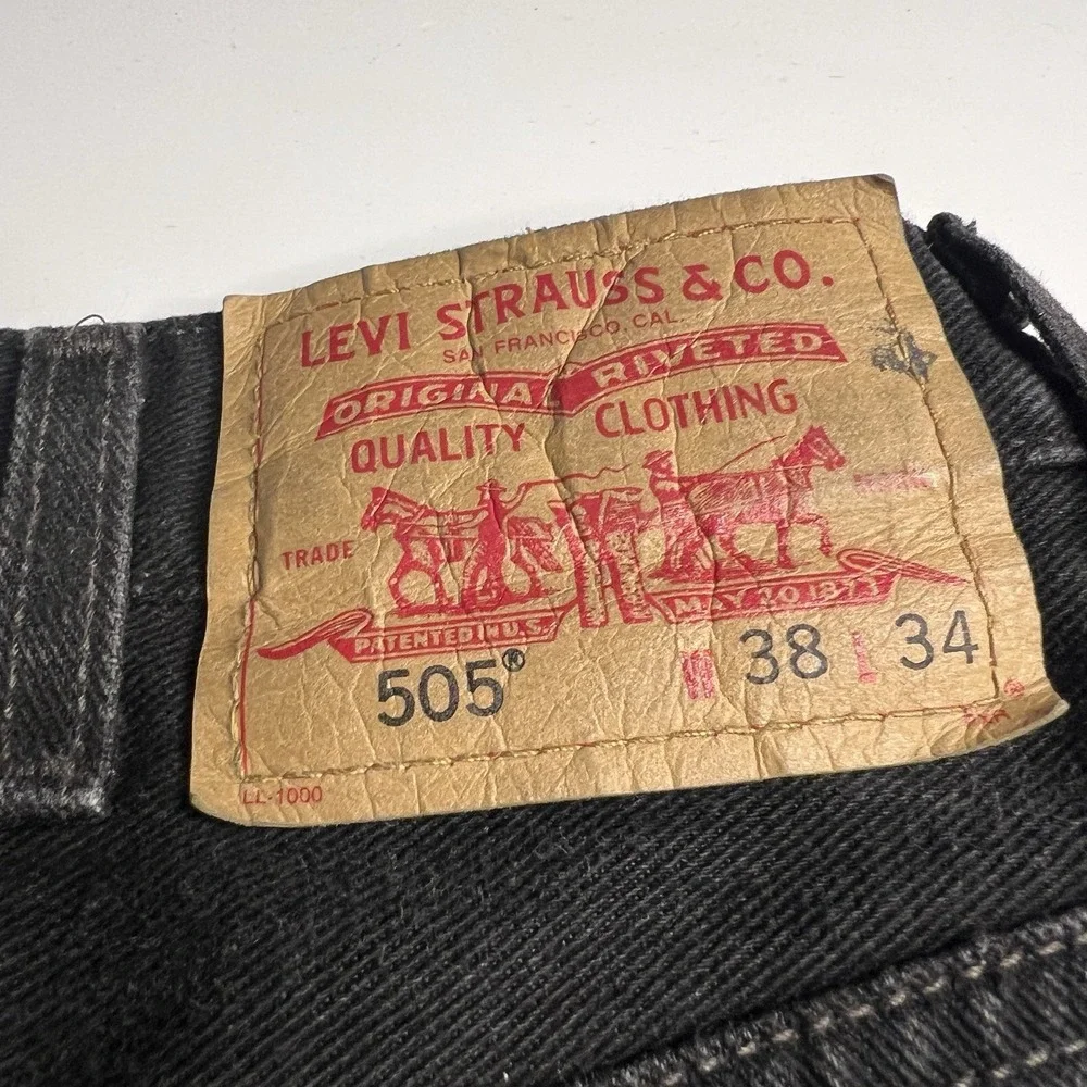 Vtg Y2K Levis Jeans 505 38X34 Men Black Skater‎ Grunge Work Faded